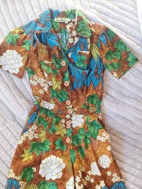 Loco Lindo Brown Floral Short-Sleeve Jumpsuit Size Small